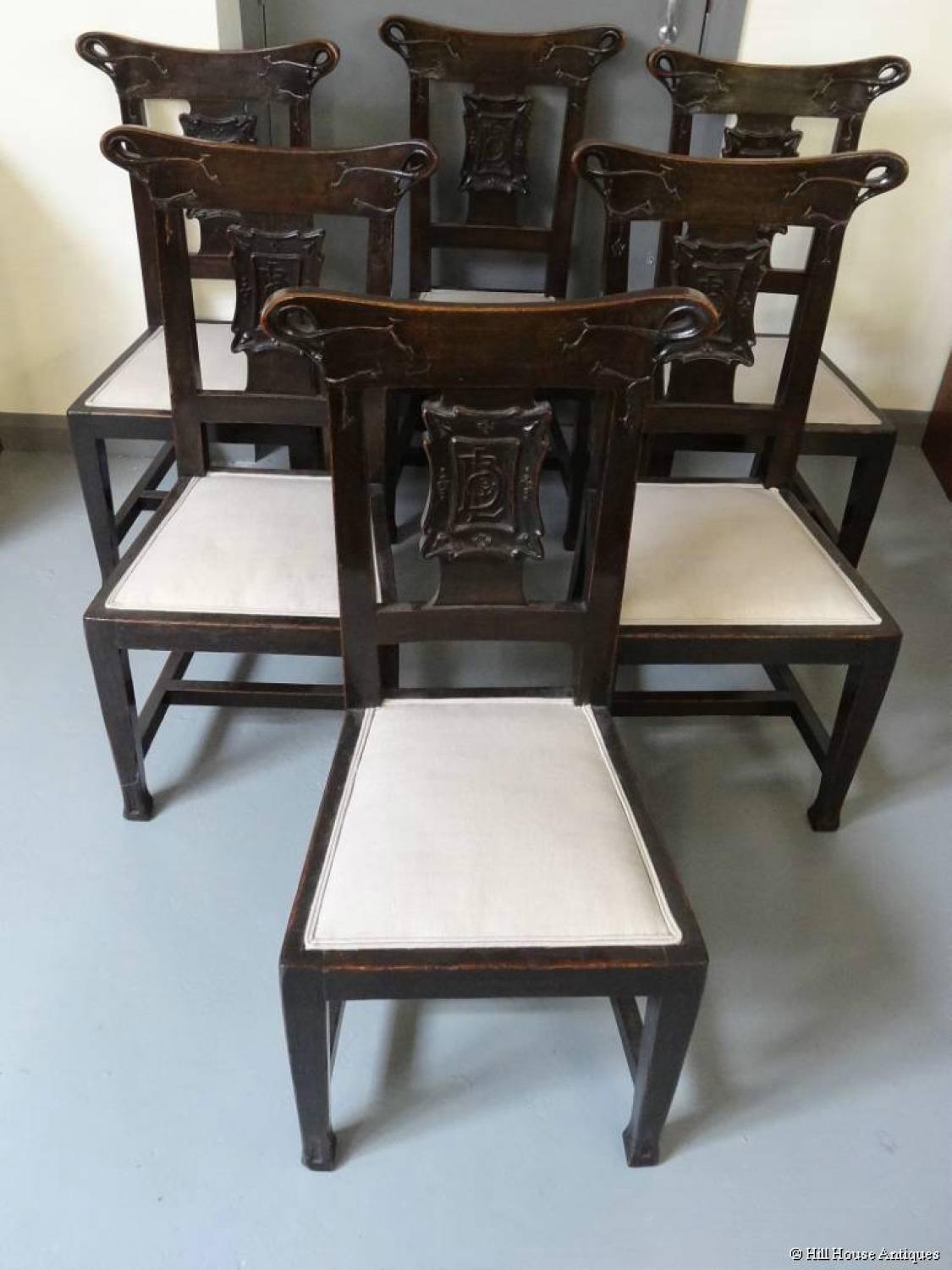 Rare British Linen Bank Glasgow Style Art Nouveau 6 chairs