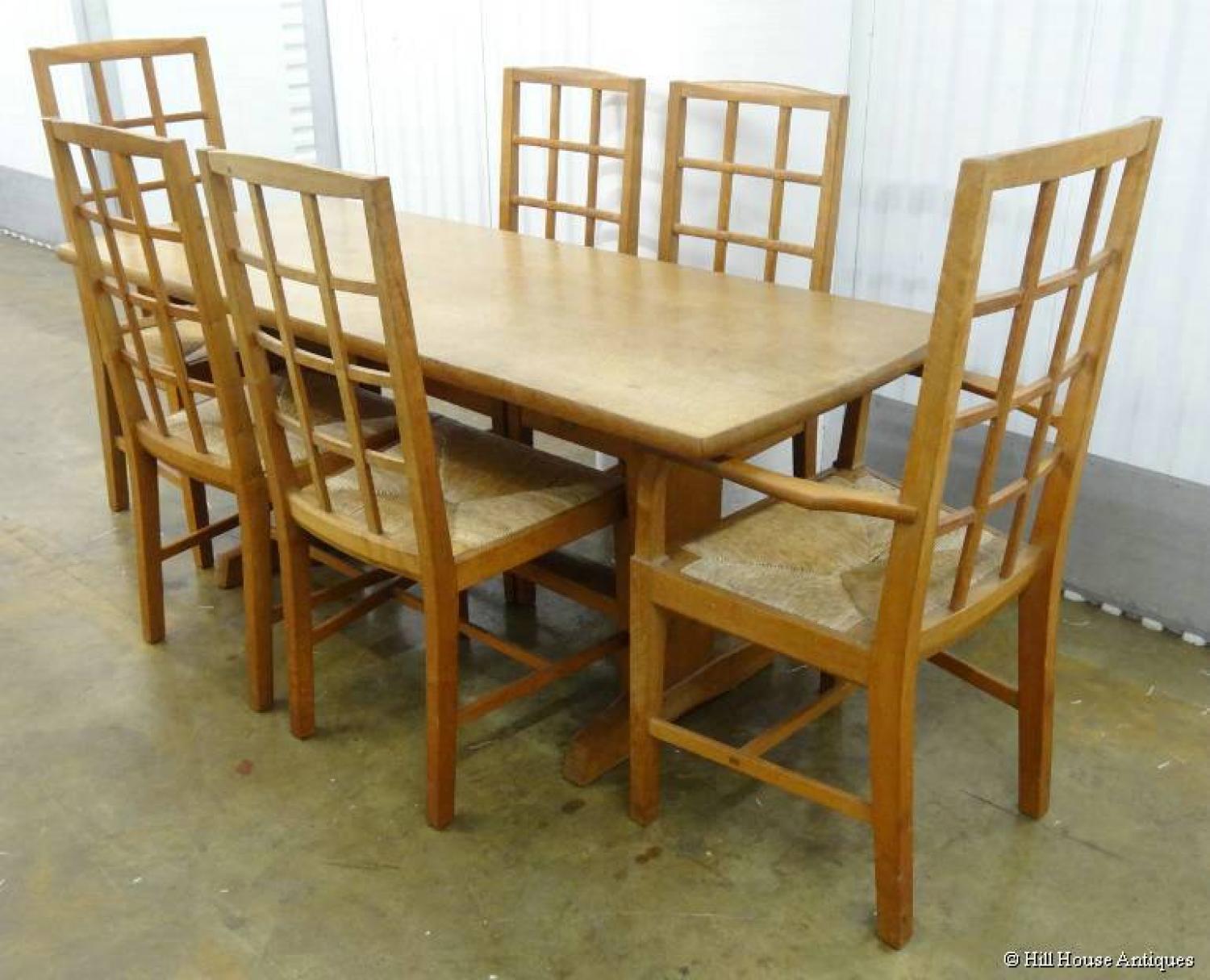 Rare Oliver Morel Cotswold School Arts & Crafts dining table & chairs