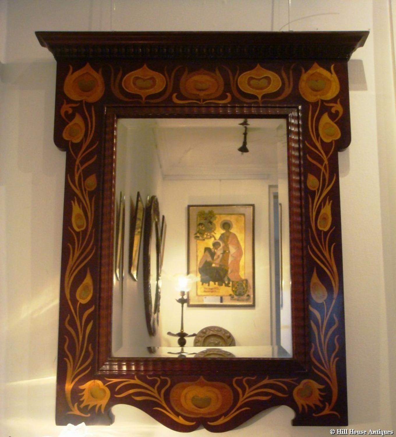 Rare Shapland & Petter inlaid peacock mirror