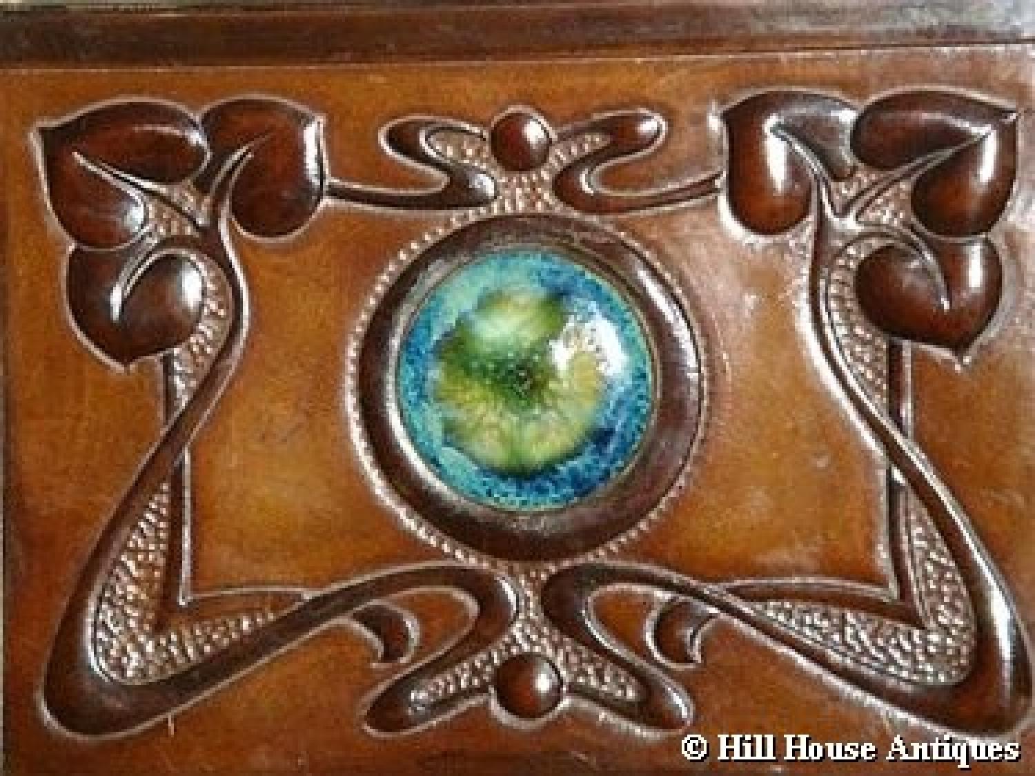 Rare Arts & Crafts leather Ruskin mirror