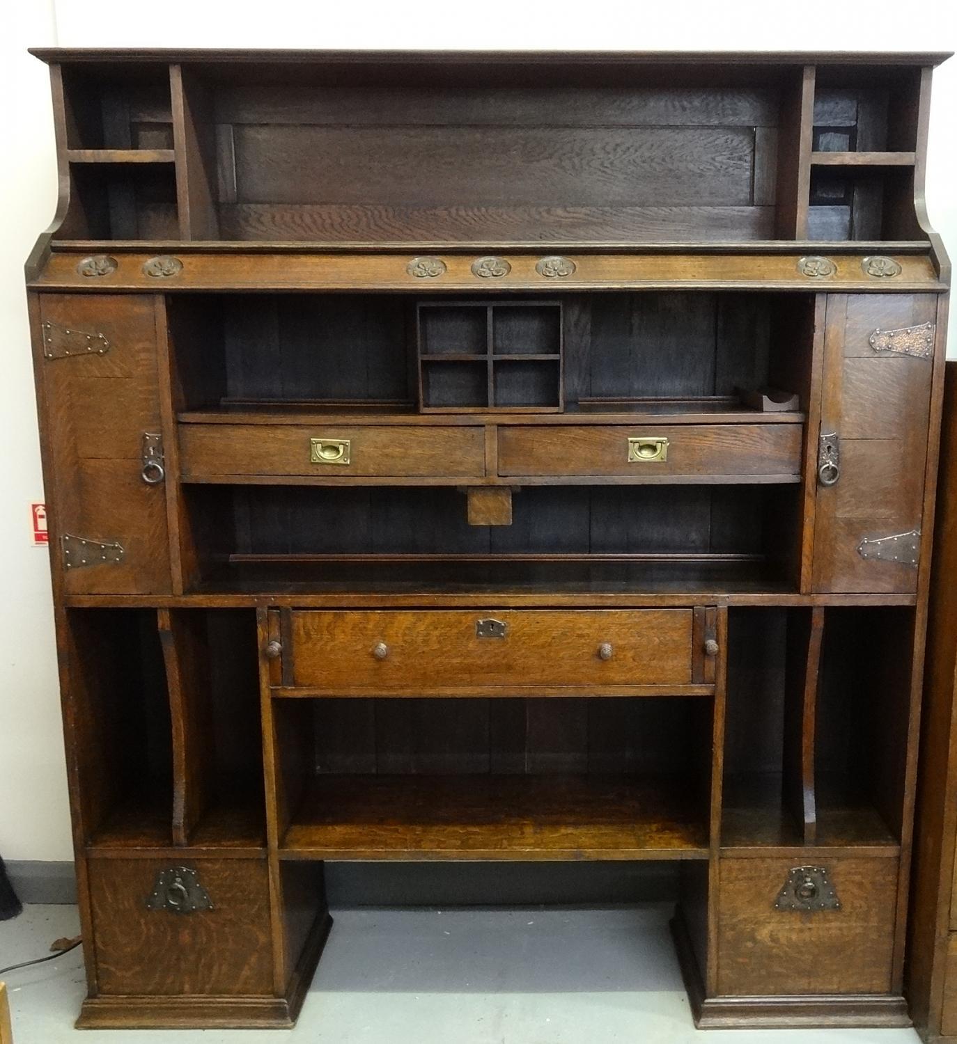 Unusual Arts & Crafts oak bookcase cabinet