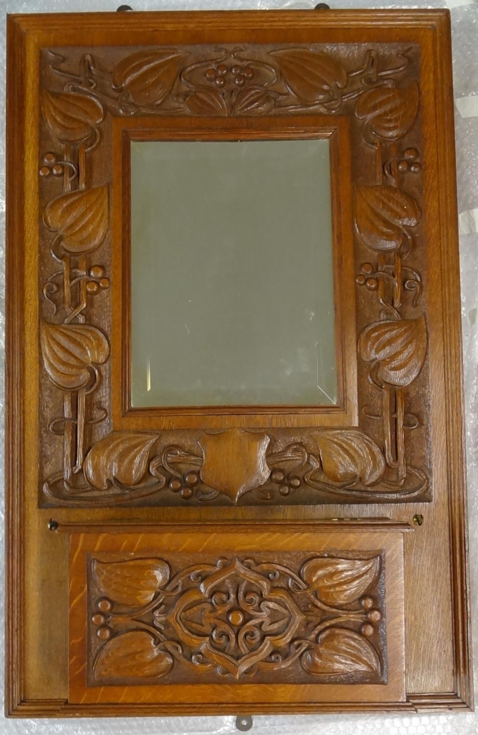 Arts & Crafts Giggleswick School oak hall mirror
