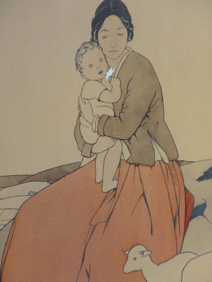 Dorothy Hawksley Arts & Crafts lithograph Mother & Child