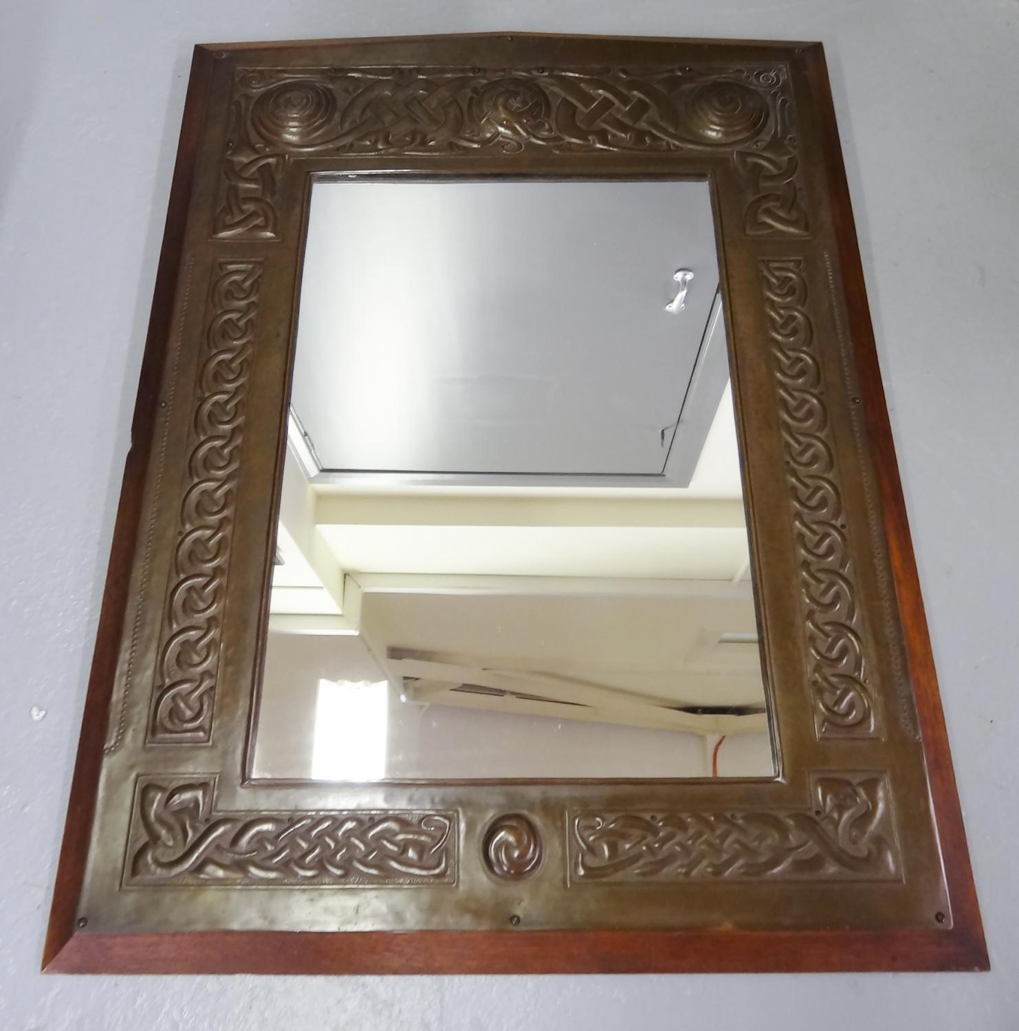 Irish Arts & Crafts Celtic Youghal large copper framed mirror