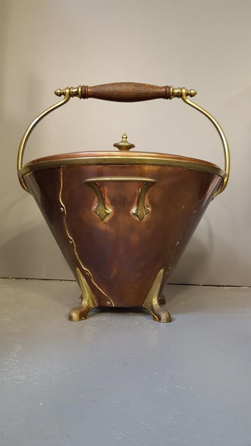 Rare WAS Benson copper & brass scuttle