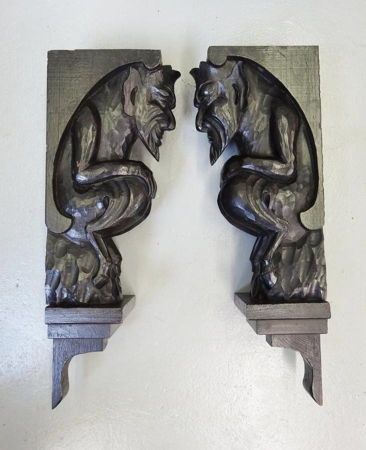 Arts and Crafts Voysey devil style caricature corbels