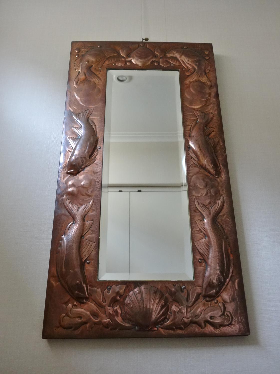 Newlyn Arts & Crafts copper fish mirror