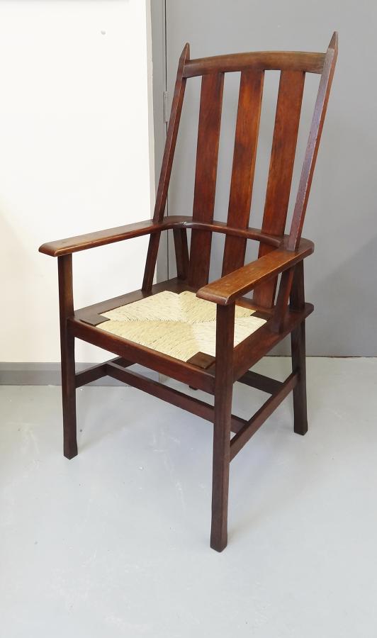 Rare Barry Parker Letchworth Voysey Arts & Crafts oak armchair