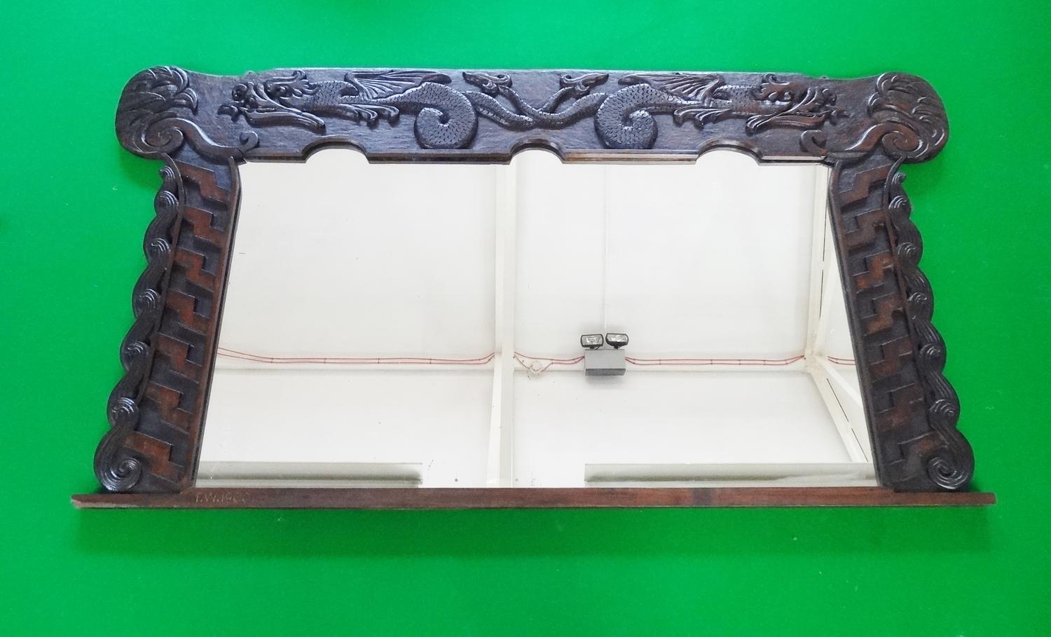 Large Arts and Crafts Celtic Aesthetic overmantle mirror