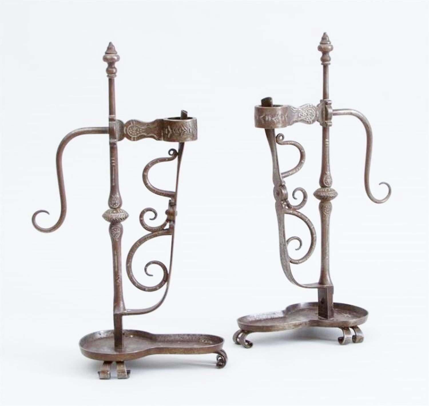Rare Cotswold School William Letheren iron candlesticks