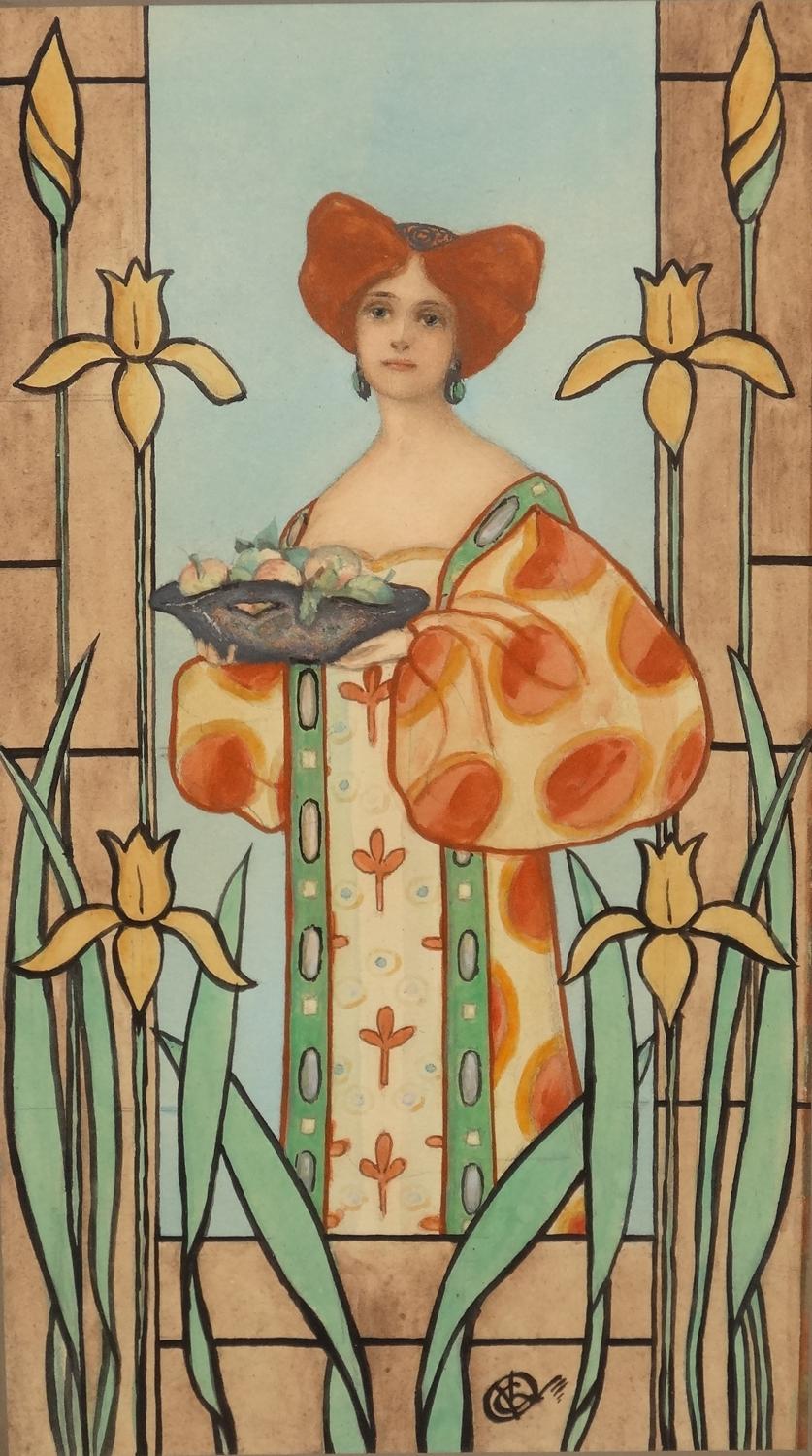 Art Nouveau maiden watercolour