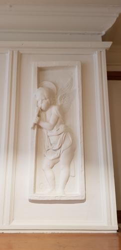 Arts & Crafts Donatello terracotta angel plaque