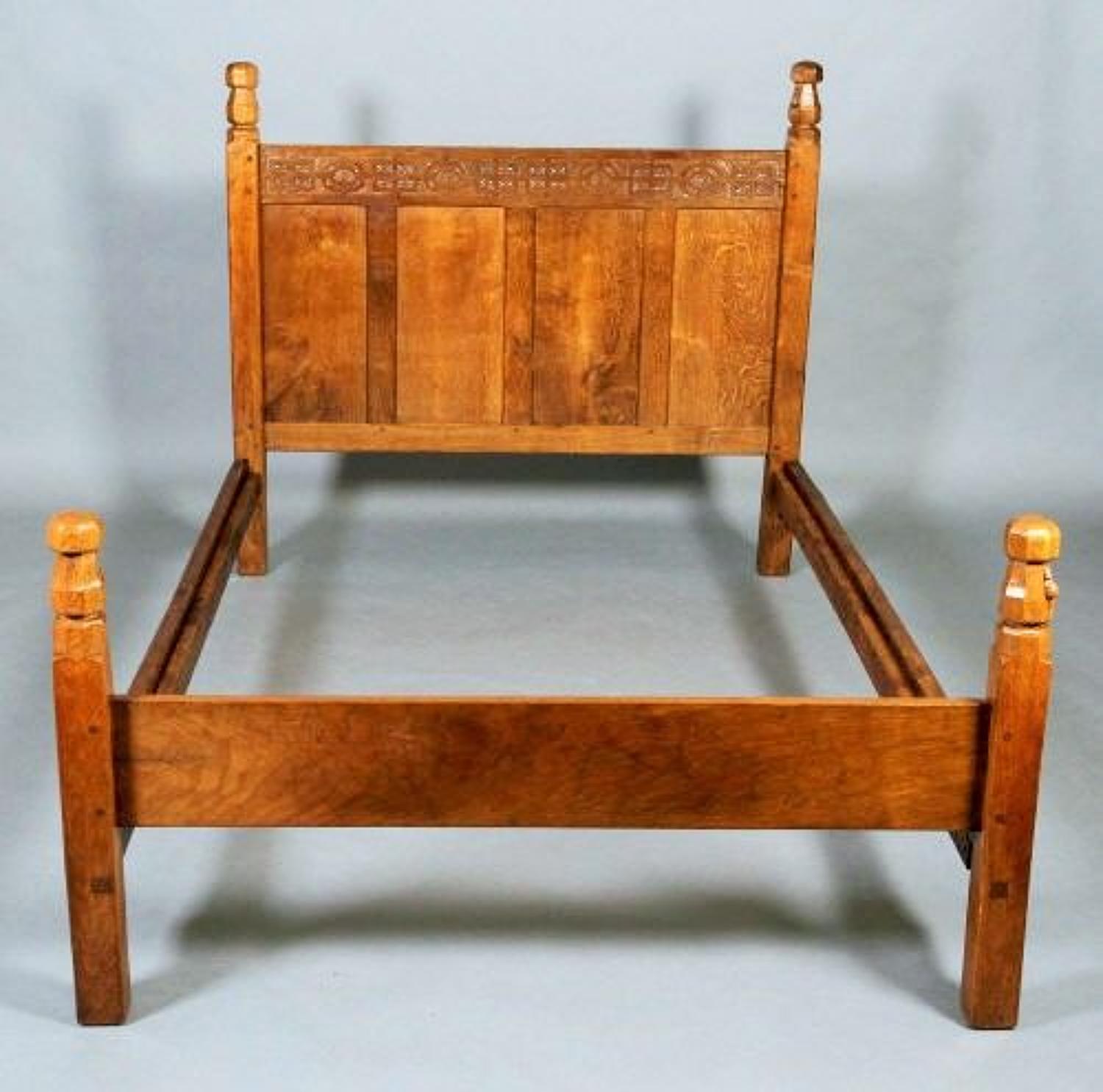 Rare early Mouseman double bed