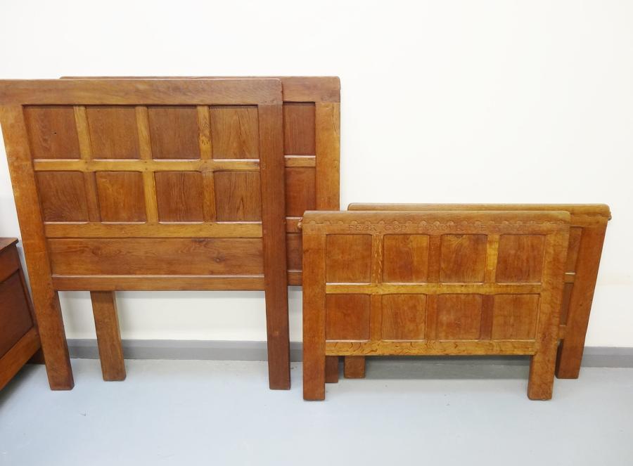Early Robert Mouseman Thompson PAIR of motto single beds