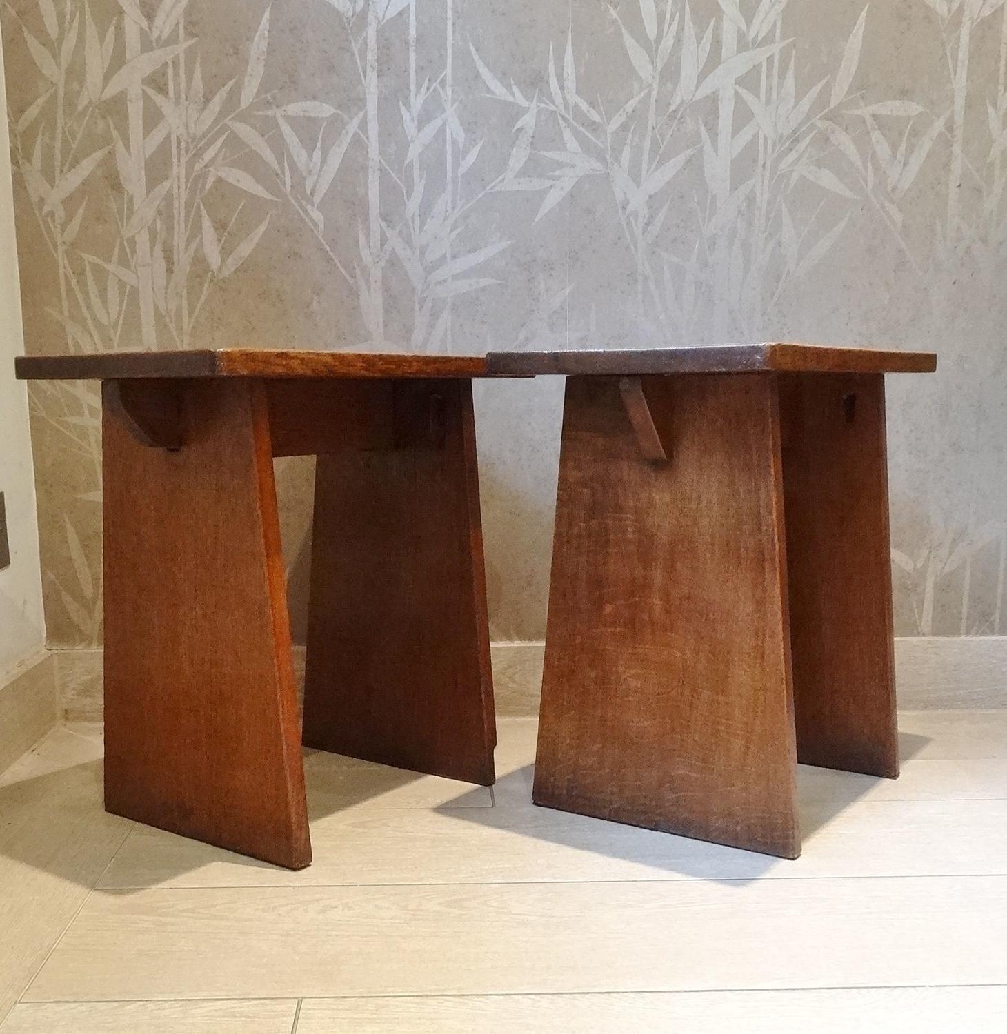 Pair of oak tapering Arts & Crafts stools/low tables