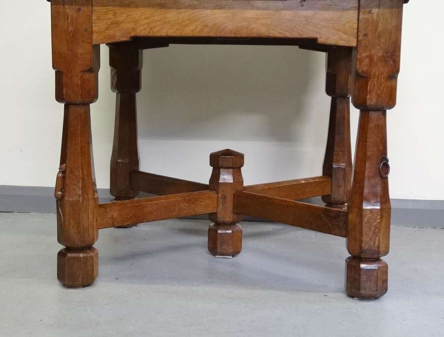 Rare early unique Mouseman dining table with two long sausage mice