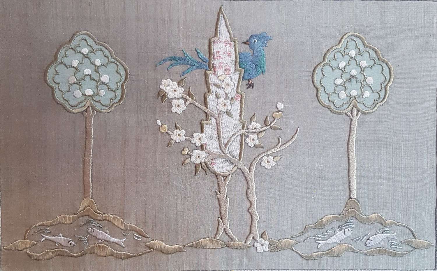 Glasgow School framed embroidery textile
