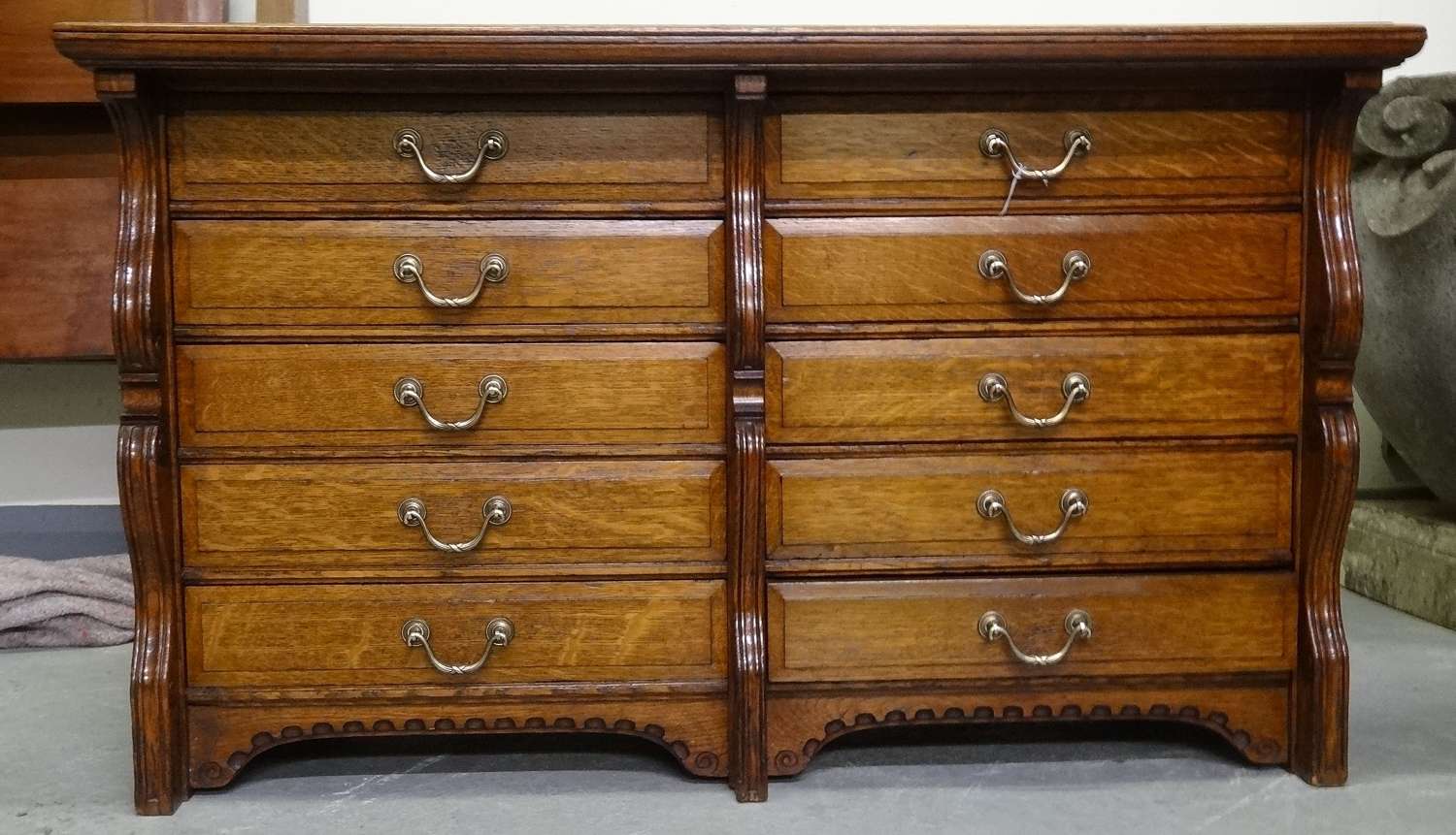 Arts & Crafts Nouveau carved dwarf chest cabinet Arthur Simpson