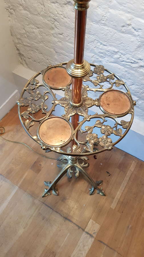Unusual WAS Benson copper and brass standard lamp