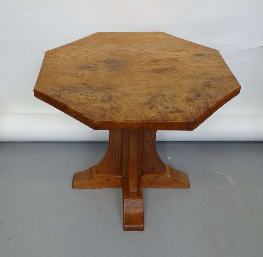 Early period Robert Mouseman Thompson burr oak coffee table