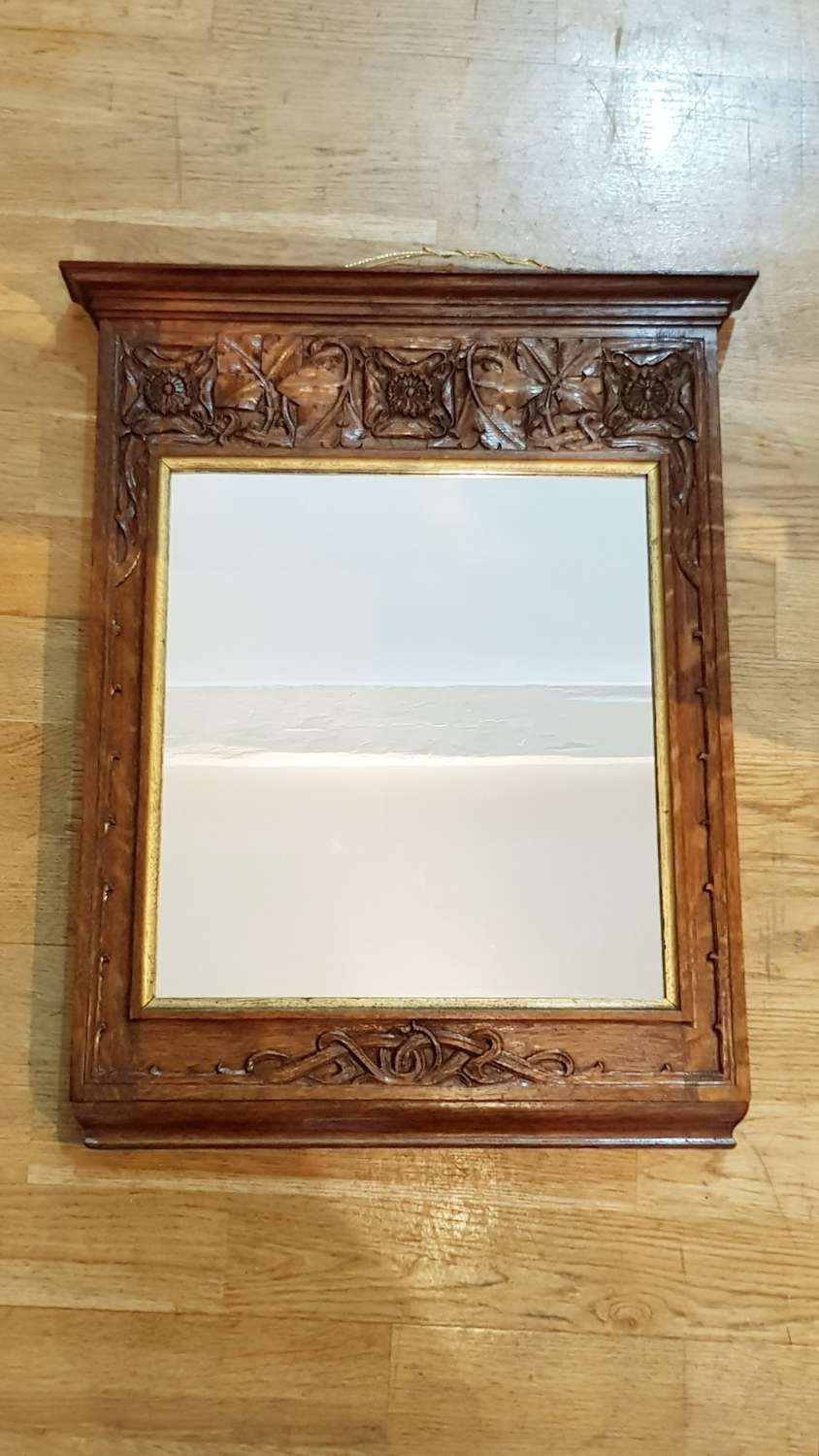 Arthur Simpson of Kendal Arts & Crafts small carved oak mirror