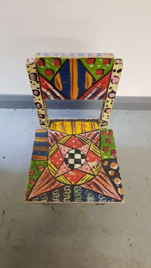 Unusual 1980s psychedelic painted child's chair Binnie Sisters