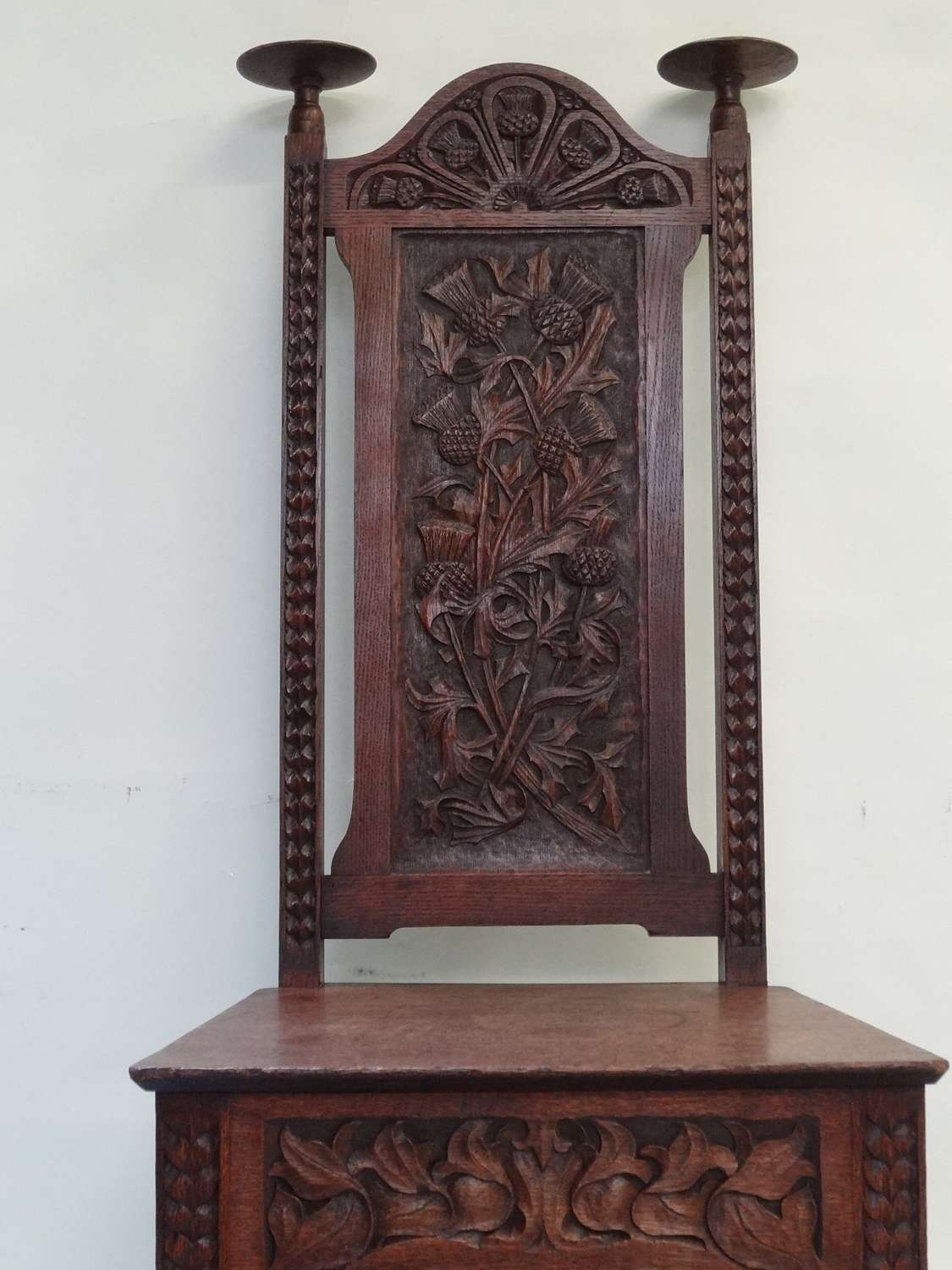 Arts and Crafts carved oak chair Wickham Jarvis