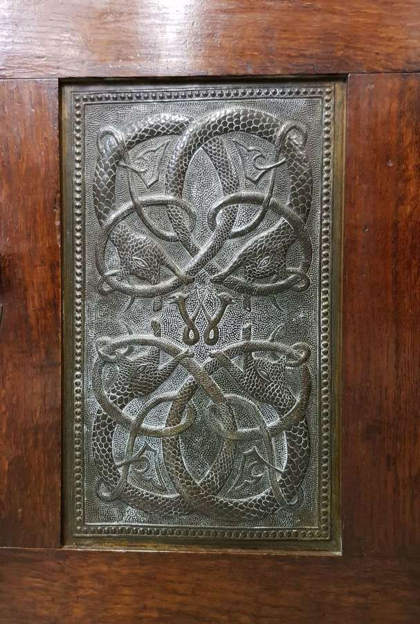 Arts & Crafts Celtic panel small cabinet signed and dated