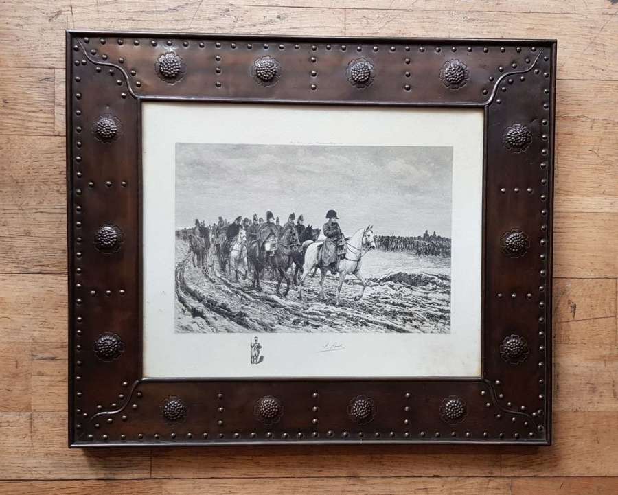 Pair of Arts & Crafts patinated copper frames lithographs Napoleon