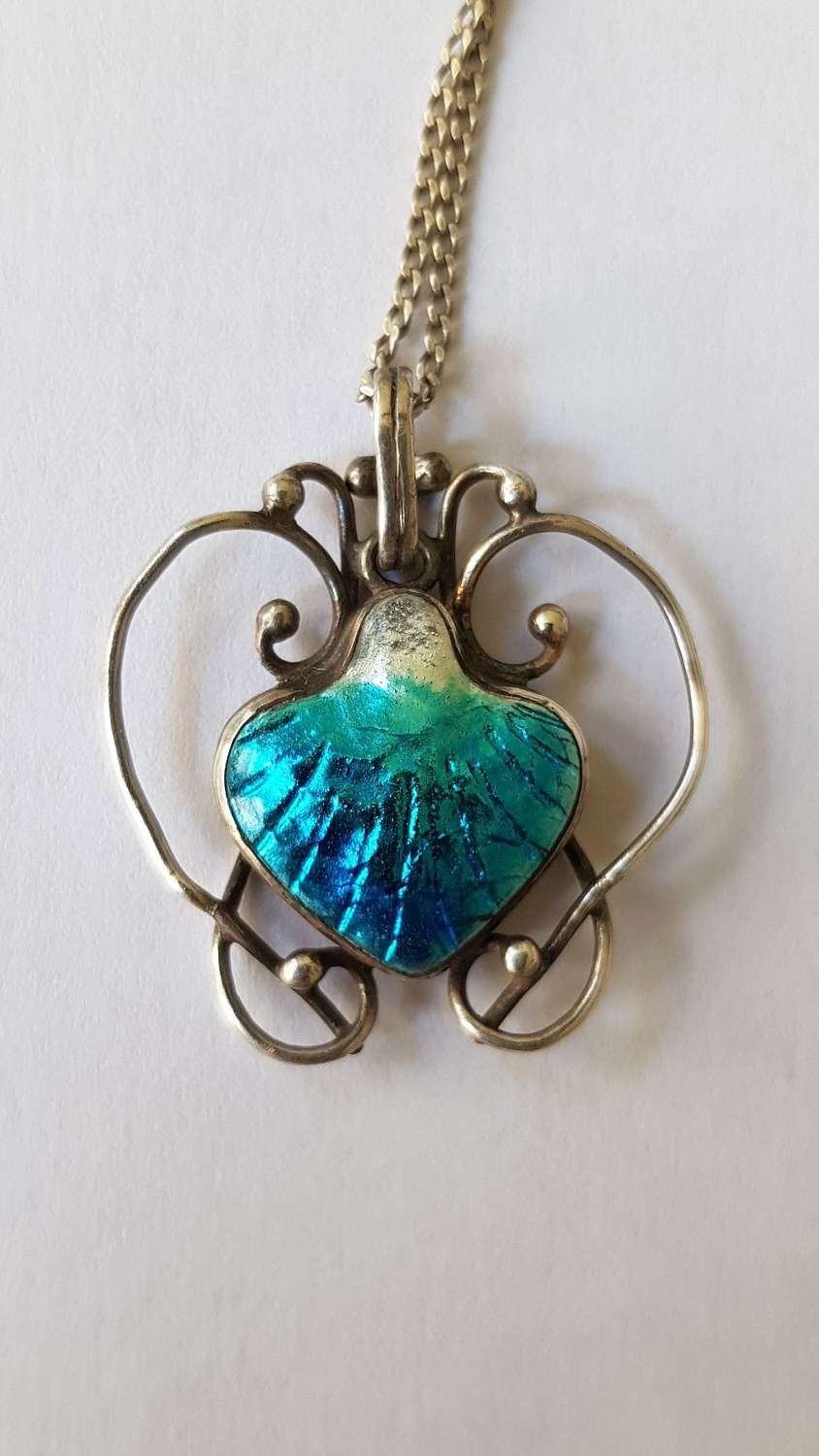 Arts & Crafts Newlyn silver and enamel shell pendant