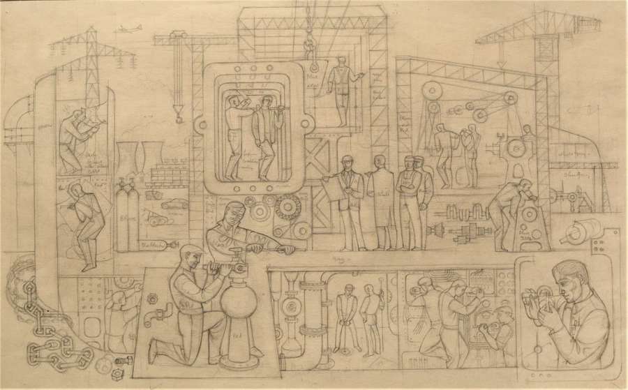 Norman Neasom 1930s/40s industrial drawing cartoon
