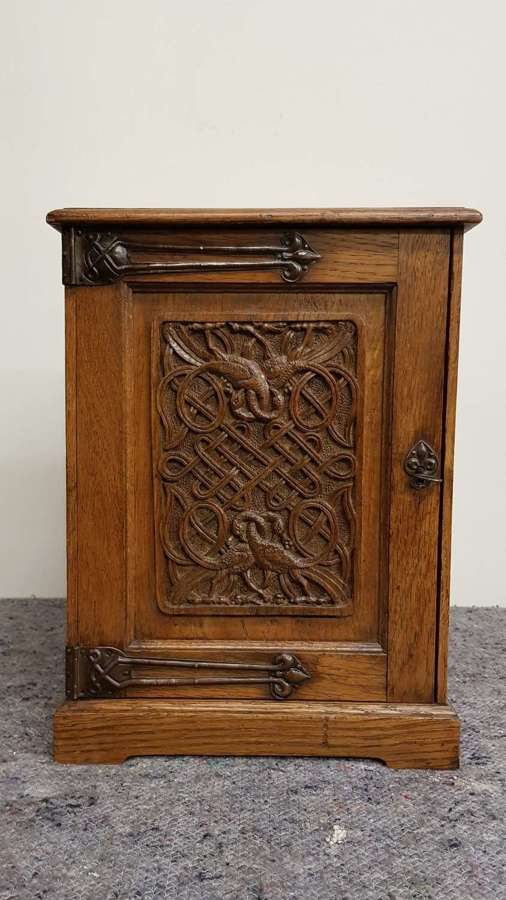 Arts & Crafts carved oak Home Industries small cabinet Baillie Scott