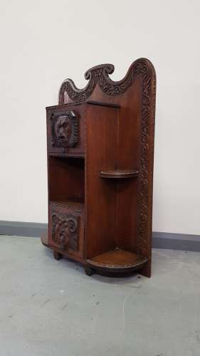 Unusual Irish Arts & Crafts Green Man Gargoyles oak cabinet bookcase