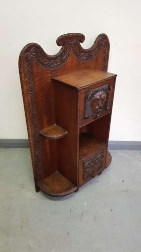Unusual Irish Arts & Crafts Green Man Gargoyles oak cabinet bookcase