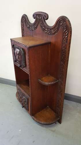 Unusual Irish Arts & Crafts Green Man Gargoyles oak cabinet bookcase