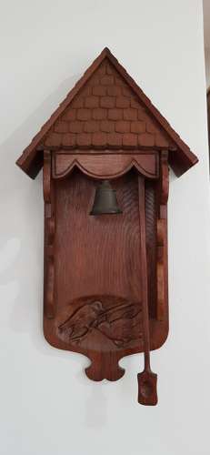 Arts & Crafts carved oak tiled roof door bell
