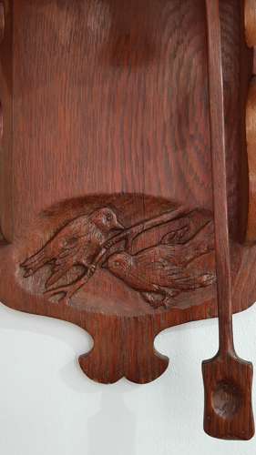 Arts & Crafts carved oak tiled roof door bell