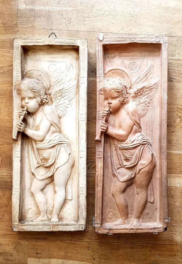 Arts & Crafts 2nd Donatello terracotta angel musician panel