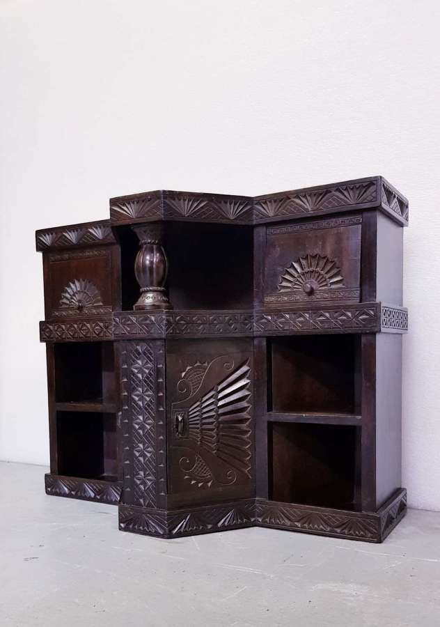 Russian Arts & Crafts ebonised table top wall cabinet bookshelf