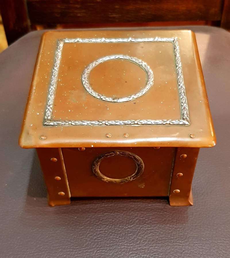 AE Jones Arts & Crafts copper and silver box with cedar lining