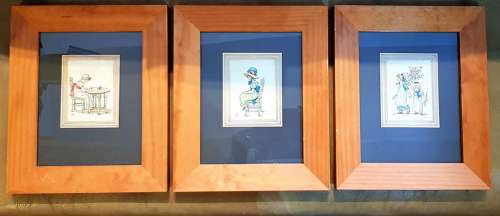 Rare set of three Kate Greenaway framed watercolours