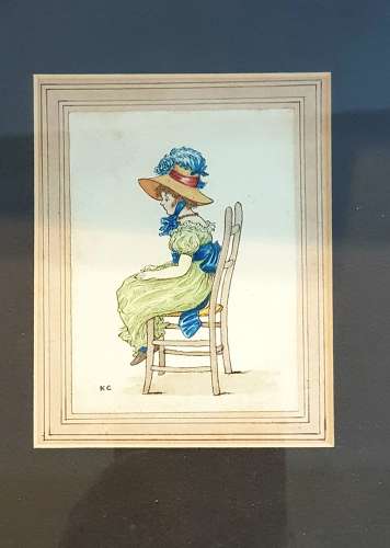 Rare set of three Kate Greenaway framed watercolours