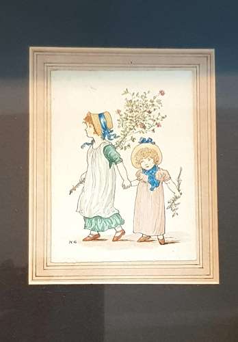 Rare set of three Kate Greenaway framed watercolours