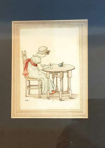 Rare set of three Kate Greenaway framed watercolours