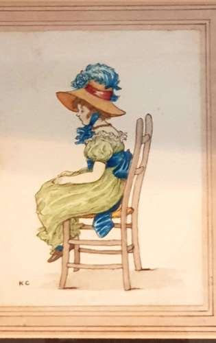 Rare set of three Kate Greenaway framed watercolours