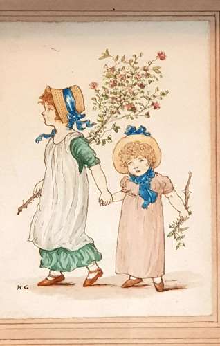 Rare set of three Kate Greenaway framed watercolours