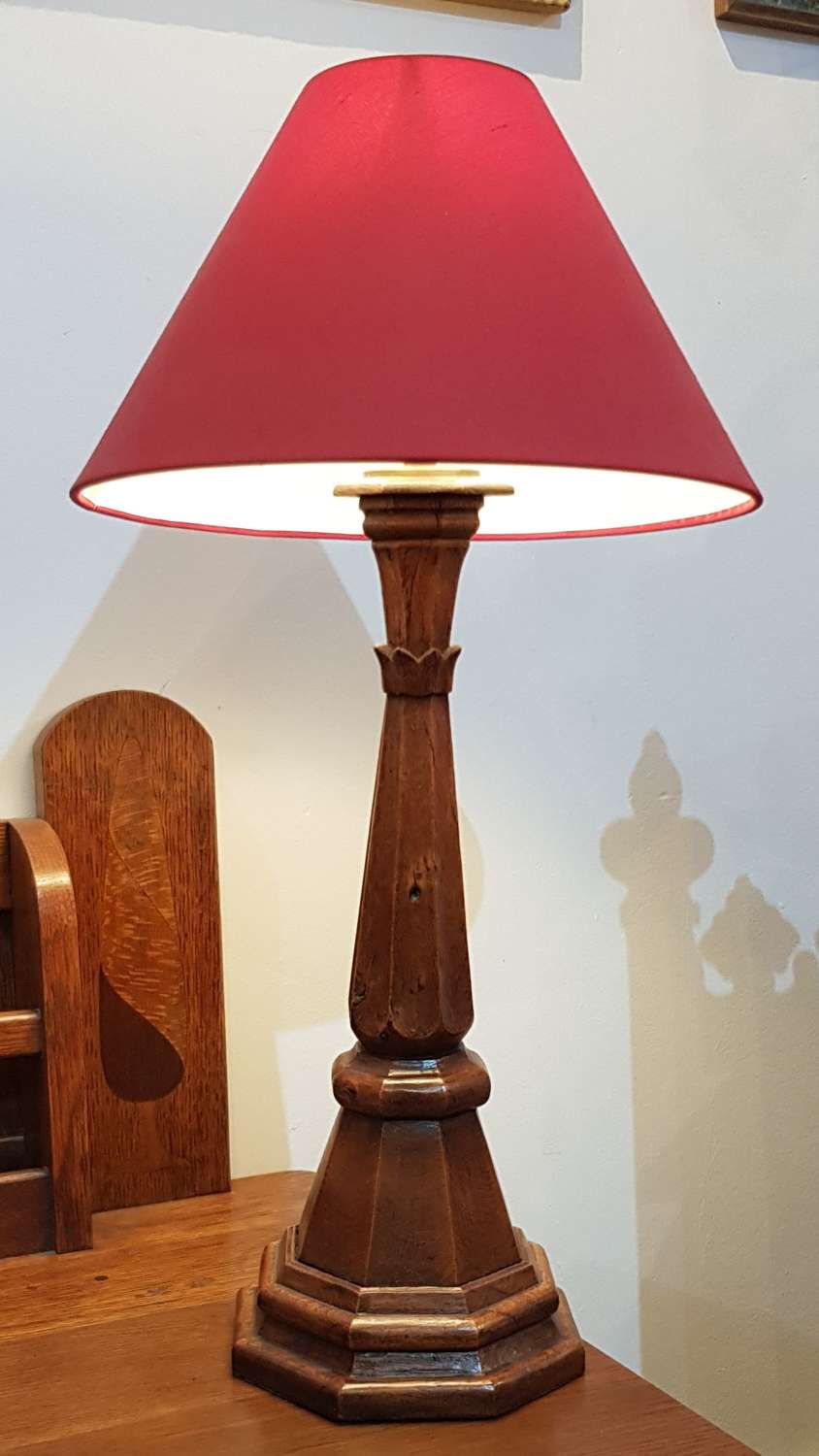 Cotswold School Arts & Crafts carved oak table lamp
