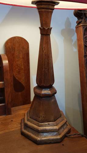 Cotswold School Arts & Crafts carved oak table lamp