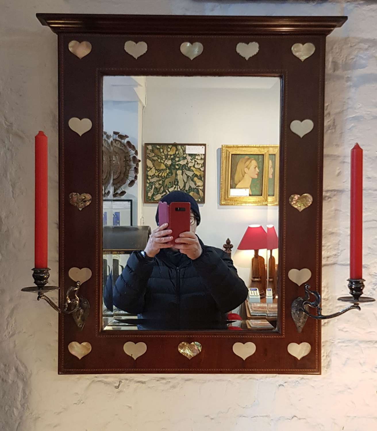 Shapland & Petter Arts & Crafts Art Nouveau inlaid hearts mirror