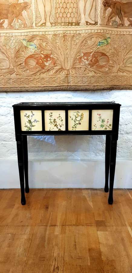 Aesthetic Movement ebonised plant stand with Minton tiles